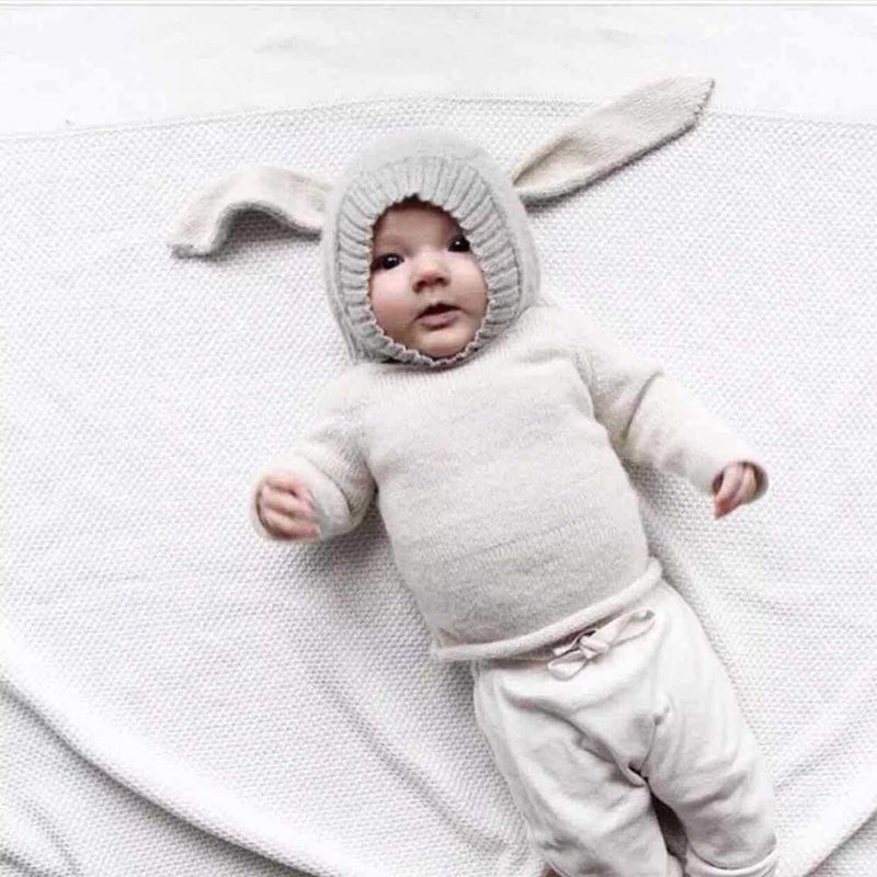 XYX Crochet Earflap Pilot Hats Rabbit Ears Beanie Cap Winter Warm Knit Caps for Toddlers Baby Girls and Boys Gray - Image 2
